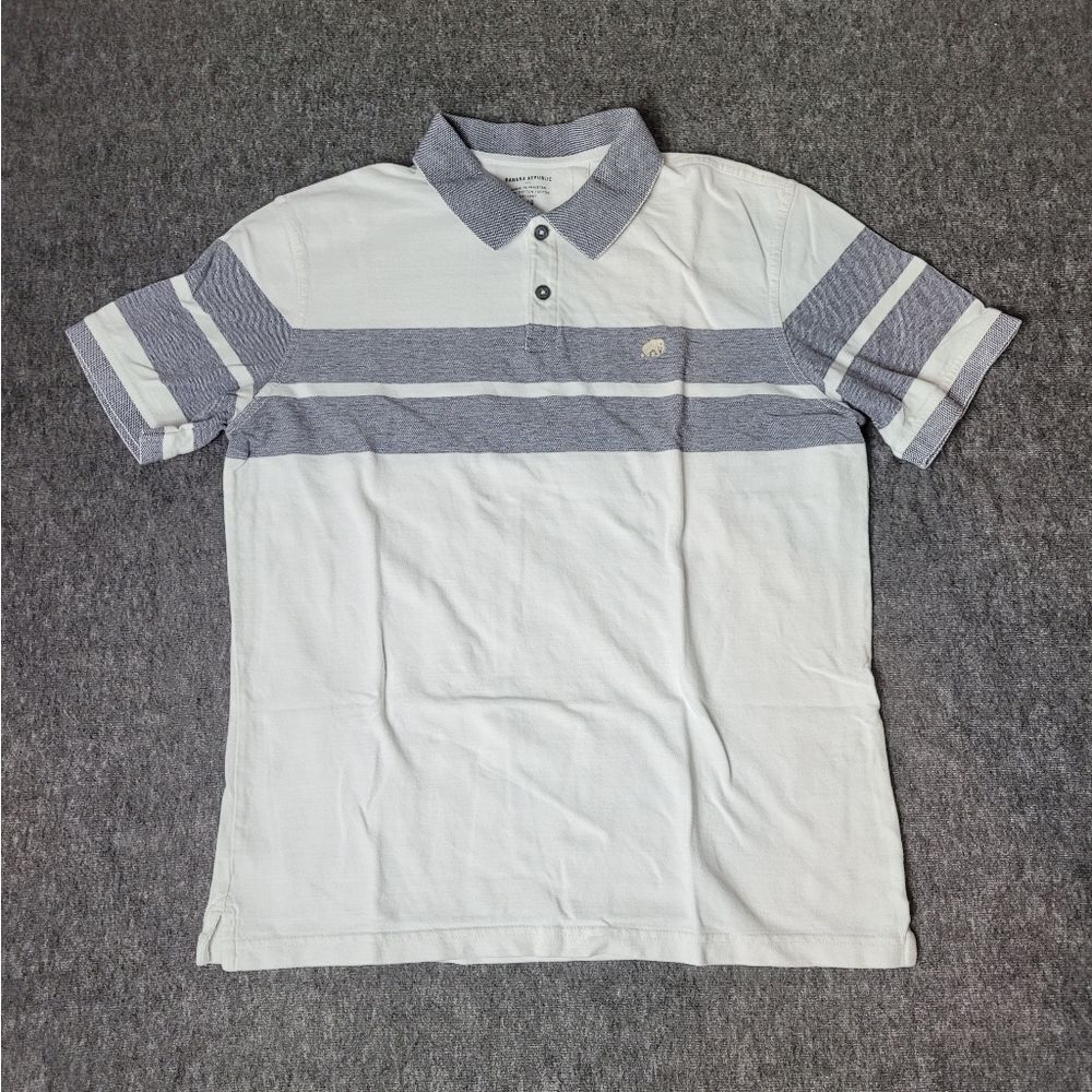 Banana Republic Men's Polo Shirt Size L Elephant Logo Short Sleeve Gray White